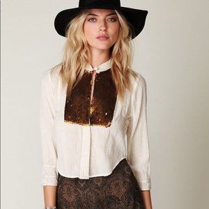 Free People New Romantics Sequin Button Front Top